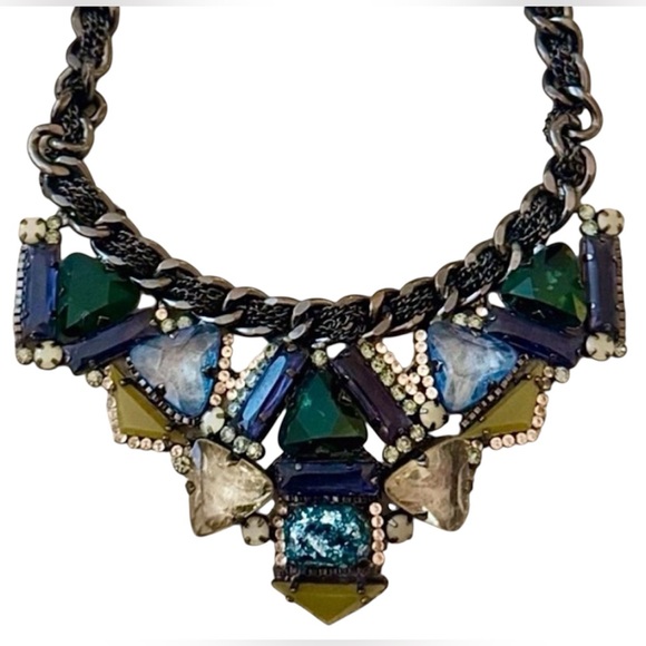 BCBGMaxAzria Blue and Green Art Deco Statement Necklace - Picture 2 of 2